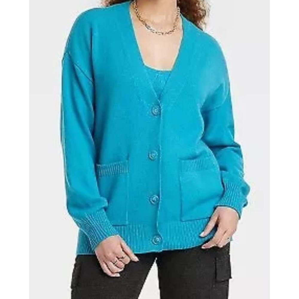 Women's Boyfriend Cardigan - A New Day Blue size S